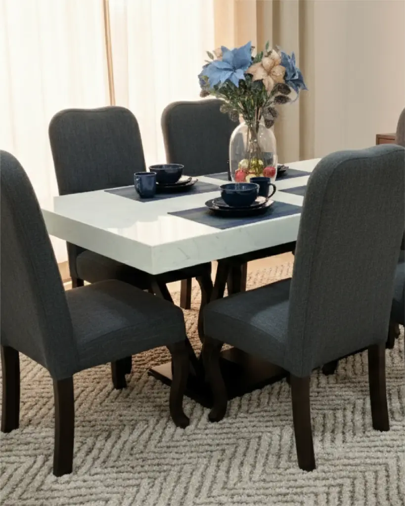 Modelo CELEBRA Mesa de Comedor (6p) - Top de Cuarzo Carrara