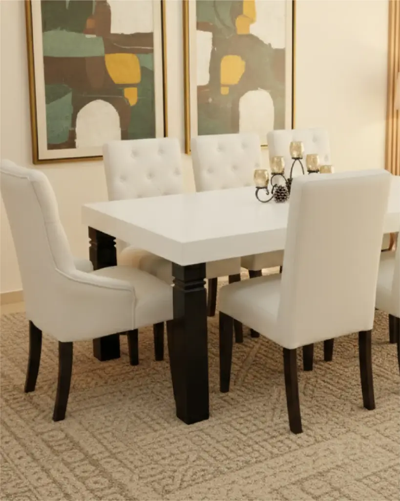 Modelo CELEBRA - Mesa de Comedor (8p) - Top de Cuarzo Blanco Puro