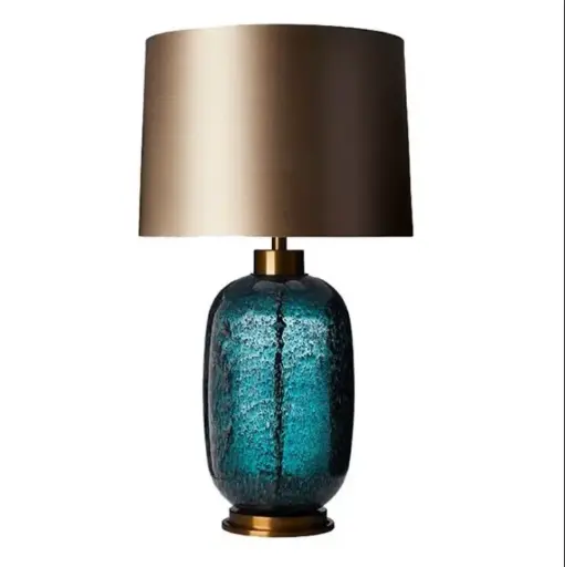 [T8008/Material: Metal Finish: BLUE GLASS/Lightsource: 3CCT/Voltage: 110V/Warranty 3 Years] Lampara de mesa - Base Vidrio Texturizdo Azul (380x680)