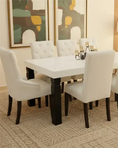 Modelo CELEBRA - Mesa de Comedor (8p) - Top de Cuarzo Blanco Puro